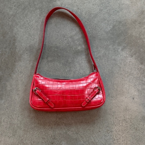 Sportsgirl Handbags - Sportsgirl Red Croc-Texture Shoulder Bag With Buckles- Vintage style- y2k